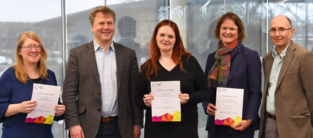 Winners of the 2018 Sex in Science Best Practice Awards on the Wellcome Genome Campus and Directors. Image Credit: Genome Research Limited