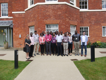 A group picture of researchers at Hinxton Hall, at the Wellcome Sanger Institute