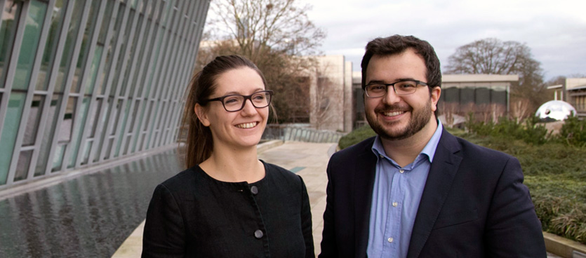 Gosia Trynka (left) and Charles Fracchia, BioBright CEO, are employing BioBright tools in Trynka’s lab at the Wellcome Sanger Institute